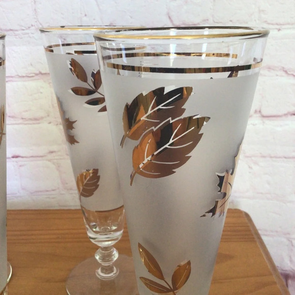 Vintage Libbey Frosted Golden Foliage Pilsner Beer Wine Glasses - Set of 6 - Picture 4 of 8